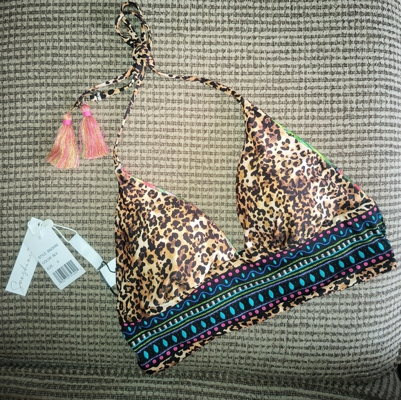 🆕Sunshine 79 REVERSIBLE Triangle Halter Bikini Top Size 8 Animal & Floral Print - Picture 10 of 12
